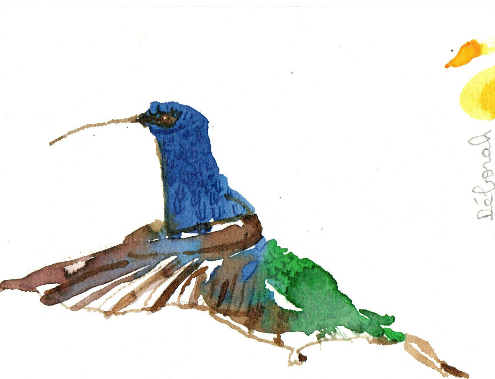 vendu - Dessin "colibri vert et bleu" – Image 2
