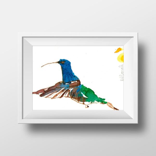 vendu - Dessin "colibri vert et bleu"