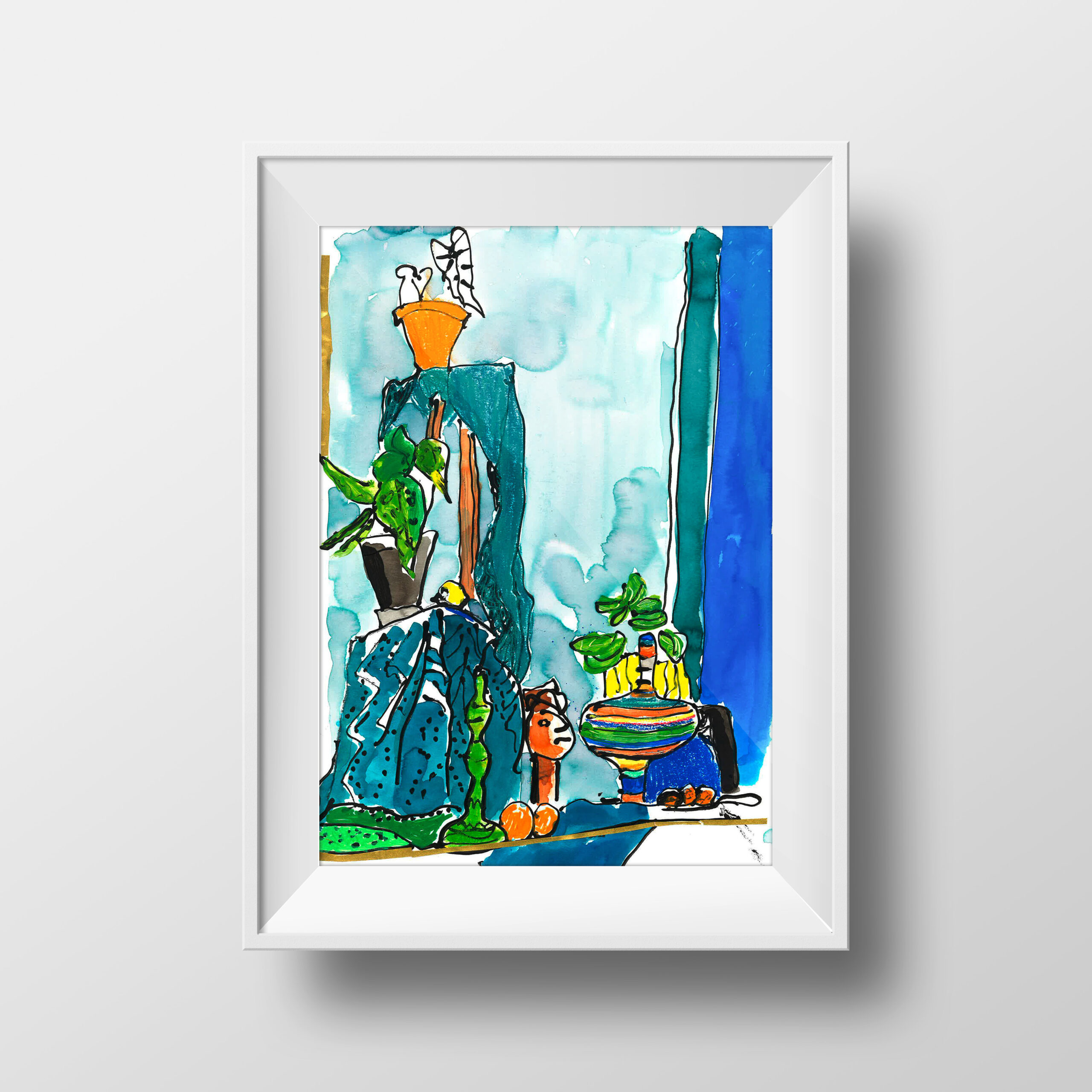 vendu - Dessin "nature morte bleue"