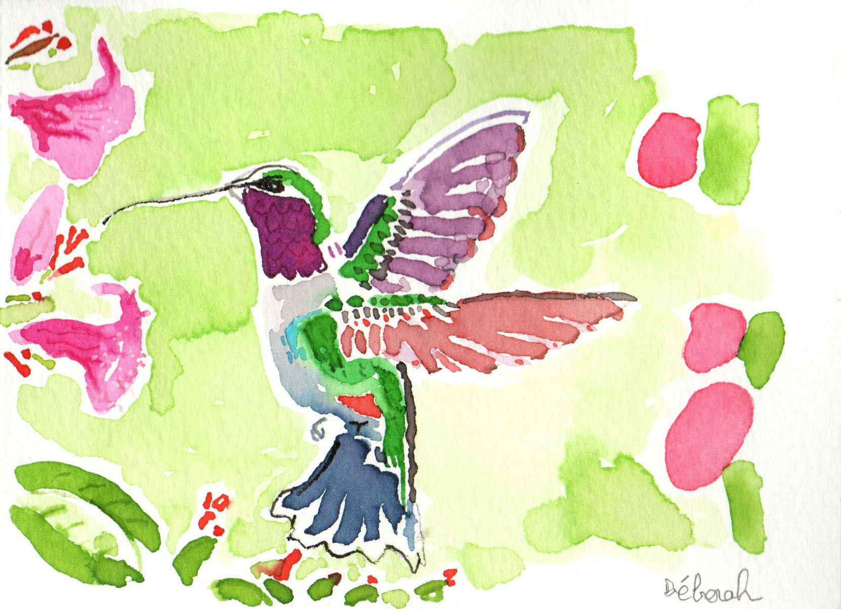 dessin "colibri et fuschias" – Image 2